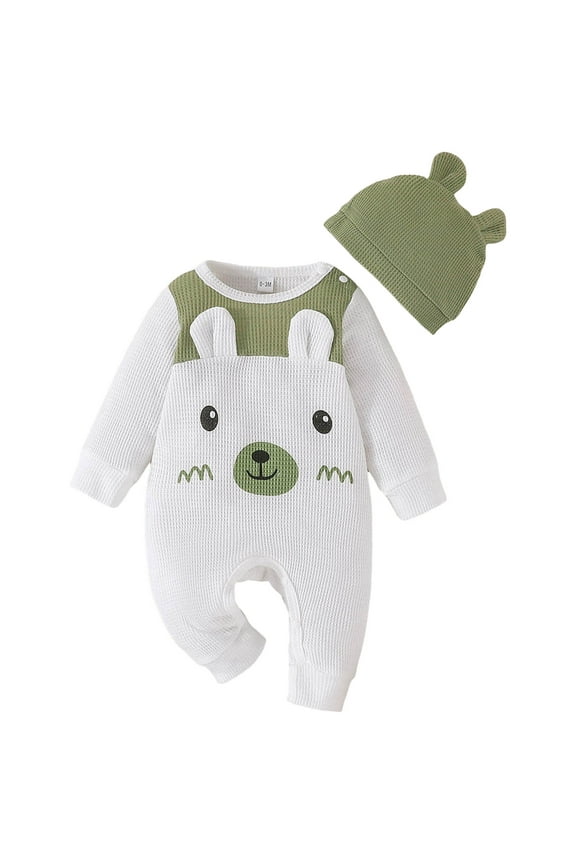 Baby Clothes Boys Pajamas Baby Boy Waffle Knit Polo Romper Jumpsuit Solid Button Long Sleeve Collared Bodysuit Fall Winter Outfit 0 3 6 9 12 18 24 Months (Green,3-6 Months)