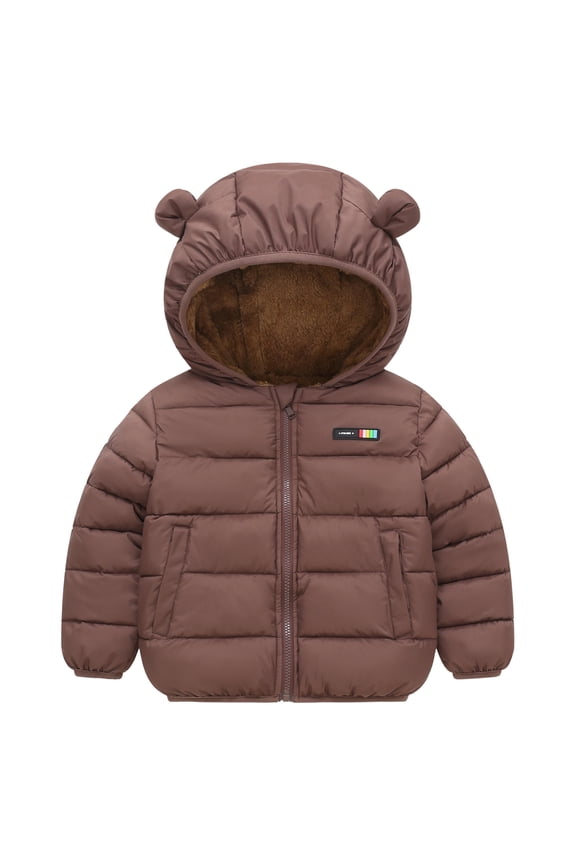 Baby Coat Baby Boy Winter Coat Toddler Girl Hooded Puffer Jacket Fur Collar Down Outerwear Size 12 18 Months (Coffee,12-18 Months)