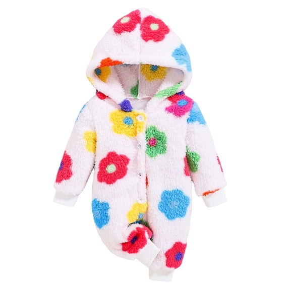 Kogui Baby Cold Weather Suit Newborn Baby Fleece Outfit Jumpsuit Winter Romper Snowsuit Outfit Suit Warm Hooded Outfits 9 12 Months (White,9-12 Months)