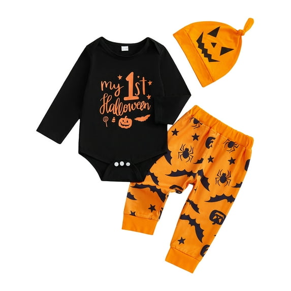 Kogui Baby First Halloween Outfit Boy Baby Boy Fall Clothes Long Romper Bodysuit Jogger Pants Set 3Pcs Coming Home Outfit Size 3 6 Months (Black,3-6 Months)