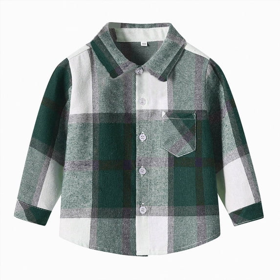 Kogui Baby Flannel Shirt Little Boys Long Sleeve Button Plaid Flannel Shirt Boy Fall Clothes Toddler Shirt Jacket 2T 3T (Green,2-3 Years)