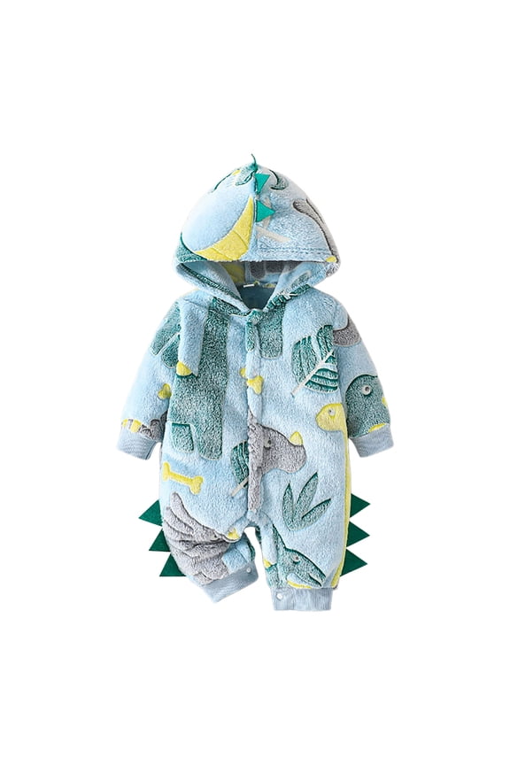 Baby Fleece Jumpsuit Newborn Baby Fleece Outfit Jumpsuit Winter Romper Snowsuit Outfit Suit Warm Hooded Outfits 6 9 Months (Green,6-9 Months)
