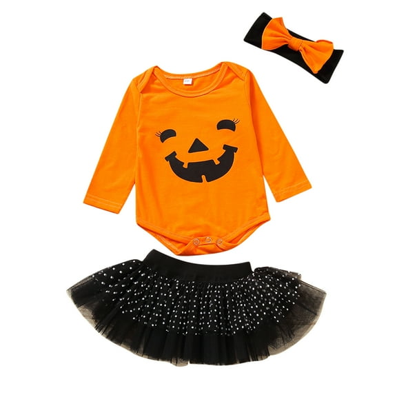 Kogui Baby Girl 2 Piece Outfits Baby Girl Outfit, Ruffle Sleeve Top   Tutu Skirt   Cute Headband 3Pcs Clothes Set 0 3 6 9 12 18 24 Months (Orange,0-3 Months)