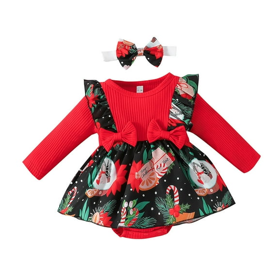 Kogui Baby Girl Christmas Outfit Baby Girl Outfit Long Sleeve Romper Tulle Tutu Skirt Warmers Clothes Set Fall Winter 3 6 Months (Red,3-6 Months)
