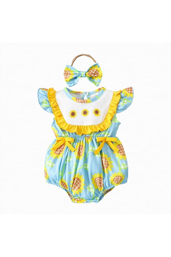 Baby Girl Clothes Bodysuit Short Sleeve Baby Girl Bodysuits Cartoon Baby Clothes Soft Infant Outfits 0 3 6 9 12 18 24 Months (Yellow,0-3 Months)