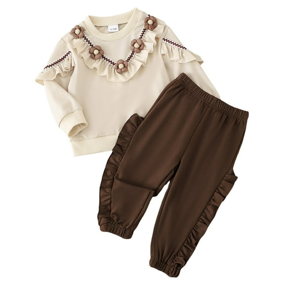 Kogui Baby Girl Clothes Fall Winter Girls Clothes Sweatshirt Elastic Waist Sweatpants 2PCs Girls' Clothing Sets 9 12 Months (Beige,9-12 Months)