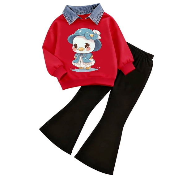 Kogui Baby Girl Clothes Kids Toddler Girl Long Sleeve Sweatshirt & Denim Straight Leg Pants Fall Winter Outfits Set 2T 3T (Navy,2-3 Years)