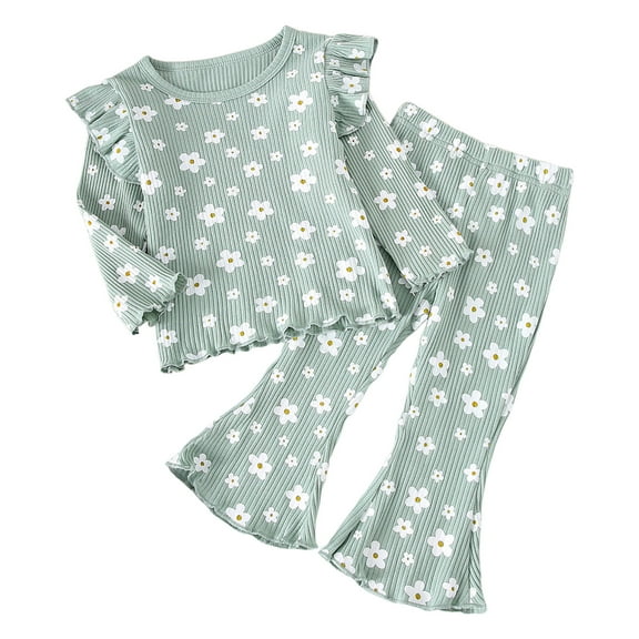 Kogui Baby Girl Fall Outfits New Born Little Girls' Kids 2 Pieces Long Sleeve Top Pants Leggings Clothes Set Outfits Size 12 18 Months (Green,12-18 Months)