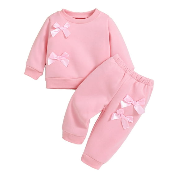 Kogui Baby Girl Fall Outfits Toddler Baby Girls Outfits Contrast Color Long Sleeve Sweatshirt Tops and Pants 2 Piece Set for Fall Clothes Size 6 9 Months (Pink,6-9 Months)