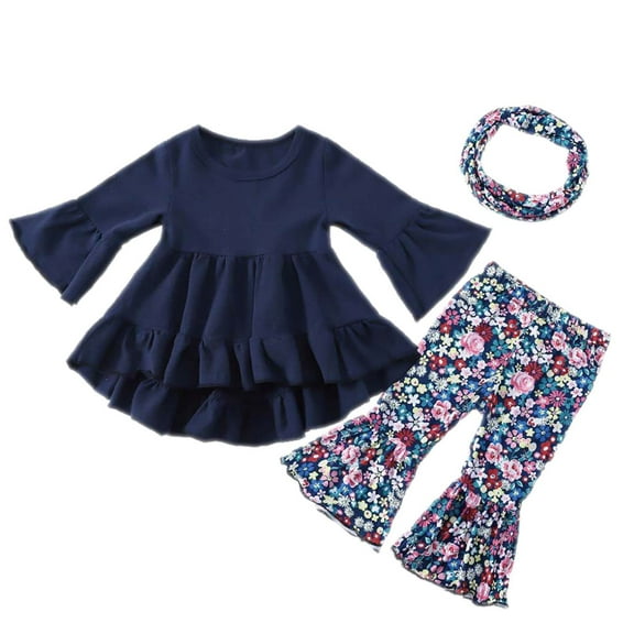 Kogui Baby Girl Fall Outfits Toddler Girls Clothes Winter Warm Long Sleeve Tops Long Pants Set Size 6 12 Months (H,6-12 Months)