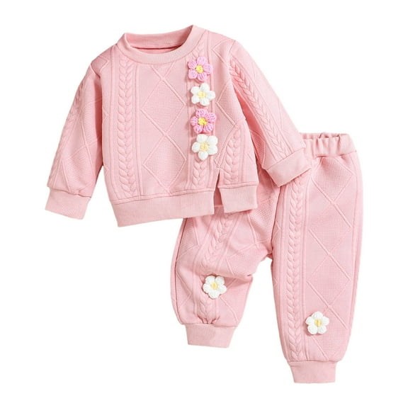 Kogui Baby Girl Fall Outfits Toddler Girls Sweatsuit - Cute Winter Fall Child Long Sleeve Sweatshirt Sweatpants Outfits Size 3T (Pink,3 Years)