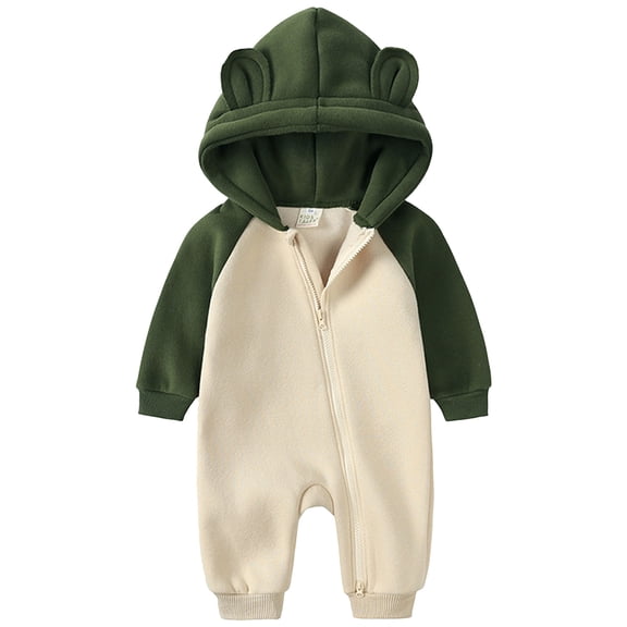 Kogui Baby Girl Outerwear Newborn Baby Outfit Suit Fleece Jumpsuit Romper Hooded Winter Clothes Snowsuit Coat for Infant Girls Boys 12 18 Months (Green,12-18 Months)