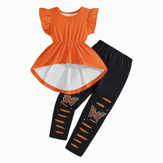 Kogui Baby Girl Outfits Summer Baby Girl Clothes Infant Outfits Set 2 Pieces Short Sleeved Tops + Pants 18 24 Months (Orange,18-24 Months)
