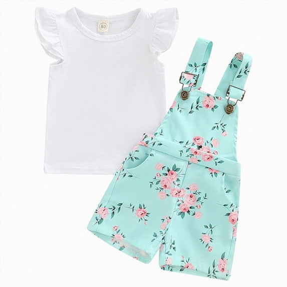 Kogui Baby Girl Outfits Toddler Kid Girl Outfits Clothes Ruffle Short Sleeve Floral T-Shirt Top Summer Shorts 3 6 9 12 18 24 Months 2T 3T 4T (White,9-12 Months)