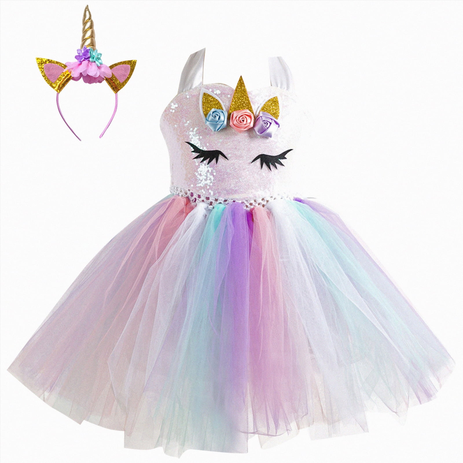unicorn birthday dress 4t Girl Tutu Set: Rainbow Sleeveless Tutu Skirts with Flower Headband for Holiday Costome ( 4- 5Y ) Ultra soft material for