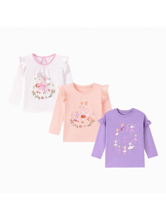 Baby Girls Tee Long Sleeve 3-Pack Toddler Girls Long Sleeve Shirts Baby Girl T-Shirt Fly Sleeve Tee Girl Clothes 3T (Purple,3 Years)