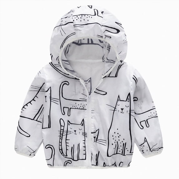 Kogui Baby Jacket Baby Girls Sunscreen Jacket Cartoon Print Hooded Nylon Windbreaker Lightweight Zipper Coat for Toddler Sizes 12M-5Y (White,18-24 Months)