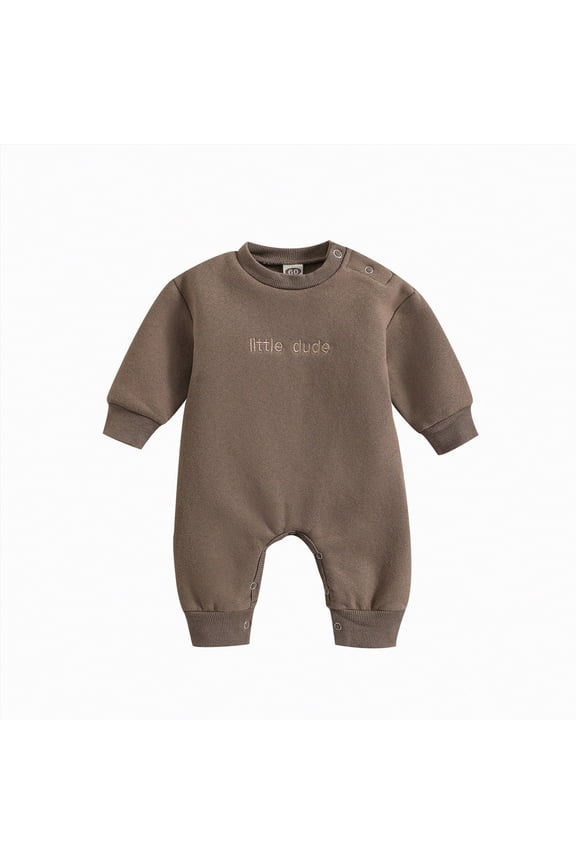 Baby Jumpsuit Baby Boy Outfit Jumpsuit Long Sleeve Ribbed Zipper Romper Baby Outfit 0 3 6 9 12 18 24 Months (Brown,3-6 Months)