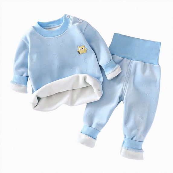 Kogui Baby Pajamas Girl 2 Piece Girls Fleece Lined Thermal Underwear Set Bear Print Long Sleeve Top and High Waist Pants Baby Toddler Pjs 12 18 Months (Blue,12-18 Months)