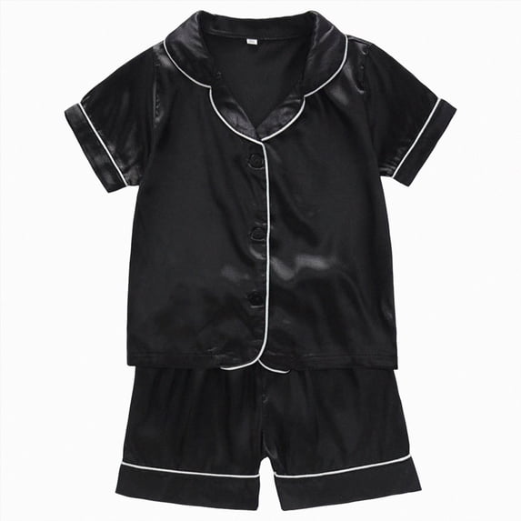 Kogui Baby Pajamas Girl 2 Piece Girls Silk Pajamas Set Soft Satin PJs Sleepwear for Comfortable Nights 12 18 Months (Black,12-18 Months)