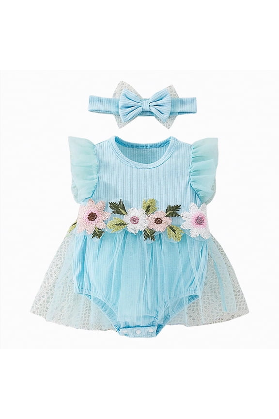 Baby Princess Dress Baby Girl Romper Newborn Playsuit Shorts Jumpsuit Cute Summer Clothes 0 3 6 9 12 18 24 Months (Blue,6-9 Months)