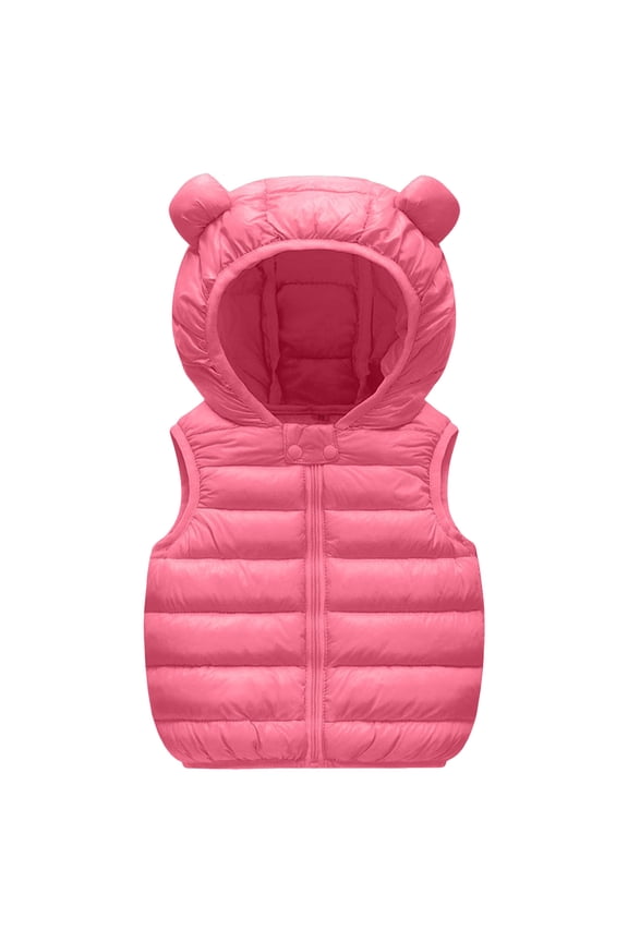 Baby Puffer Vest Boys Puffer Vest Hooded Quilted Outwear Sleeveless Jacket Lined Zipper Waistcoat 6 12 Months (Hot Pink,6-12 Months)