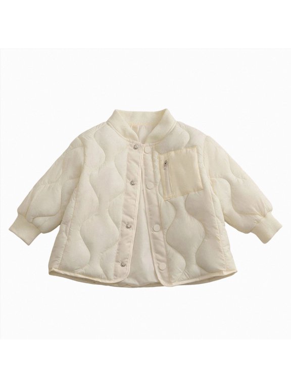Baby Quilted Bomber Jacket Snap Front Lightweight Winter Coat 7T 8T (Beige,7-8 Years)