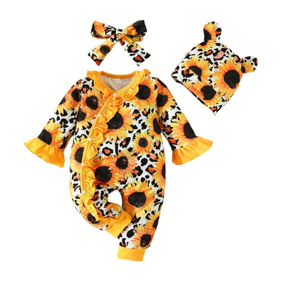 Kogui Baby Romper for Girls Baby Girl Clothes Flower Romper One Piece Jumpsuit Halloween Outfit Fall Winter Coming Home Outfits 0 3 6 9 12 18 24 Months (Orange,12-18 Months)