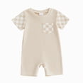thumbnail image 1 of Kogui Baby Summer Clothes Baby Boy Western Clothes Waffle Romper Jumpsuit Newborn Coming Home Outfit 0 3 6 9 12 18 24 Months (Beige,0-3 Months), 1 of 4