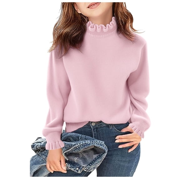 Kogui Baby Sweater Baby Girl Winter Clothes Basic Plain Cute Ruffle Sweater Toddler Kids Pullover Long Sleeve Sweaters Size 2T 3T (Pink,2-3 Years)