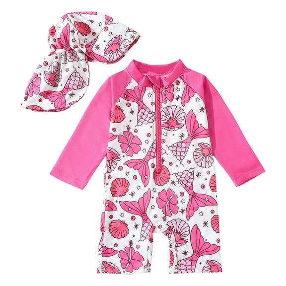 Kogui Baby Swimsuit Girl Kids Girls Rash Guard Long Sleeve One Piece Swimsuits Zipper Bathing Suits (Red,4-5 Years)