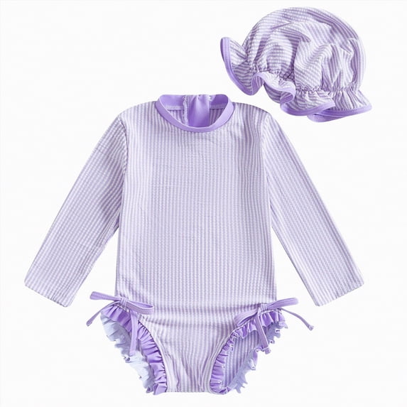 Kogui Baby Swimsuit Girl with Hat Baby Girl Swimsuit Infant Rash Guard Swimwear UPF 50+ Sun Protection Bathing Suit 6 12 Months (Purple,6-12 Months)