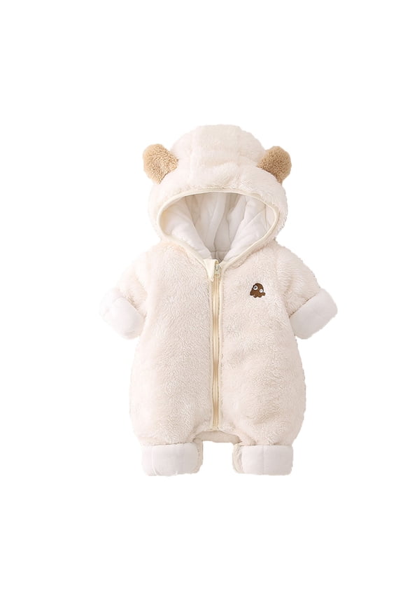 Baby Winter Suit Baby Baby Winter Snowsuit Thick Romper Footie Double Zip Hooded Jumpsuit Fleece Coat Boy Girl 12 18 Months (White,12-18 Months)