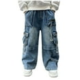 thumbnail image 1 of Kogui Baggy Jeans Kids Boys Boys Baggy Jeans for Kids Teen Casual Straight Wide Leg Jeans Loose Elastic Waist Denim Pants Size 9-10 (Blue,9-10 Years), 1 of 9