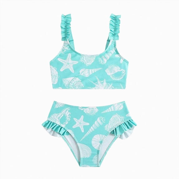 Kogui Bathing Suit for Kids Kids Big Little Girls Floral Pattern Printed Swimwear Two Piece Tankini Set Bathing Suit Size 6-7 (Sky Blue,6-7 Years)