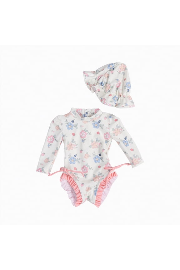 Bathing Suits for Girls Baby Toddler Girls Long Sleeve One Piece Rash Guard Swimsuit with UPF 50+ Sun Protection 3 6 Months (Beige,3-6 Months)