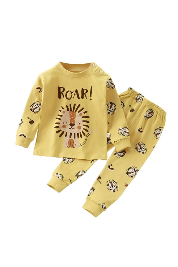 Big Boys Pajamas Toddler Kids Boys Pajamas Cotton Cartoon Print Sleepwear T Shirt Tops Pants Set Size 3T 4T (Light Yellow,3-4 Years)