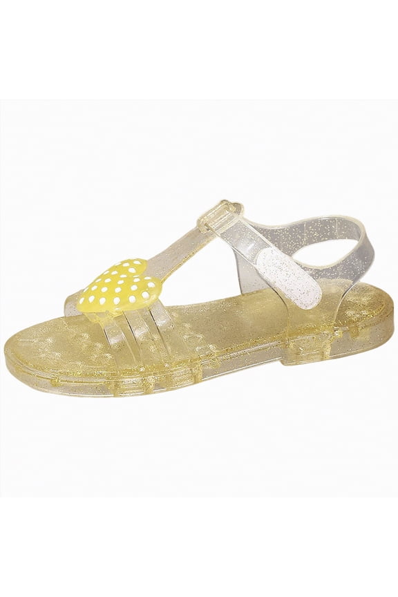 Big Girl Sandals Girls' Sweet Dot Bow Princess Sandals Mary Jane Jelly Shoes Tween/Little Kid's Flats Size 1 (Gold,Big Kids 1)