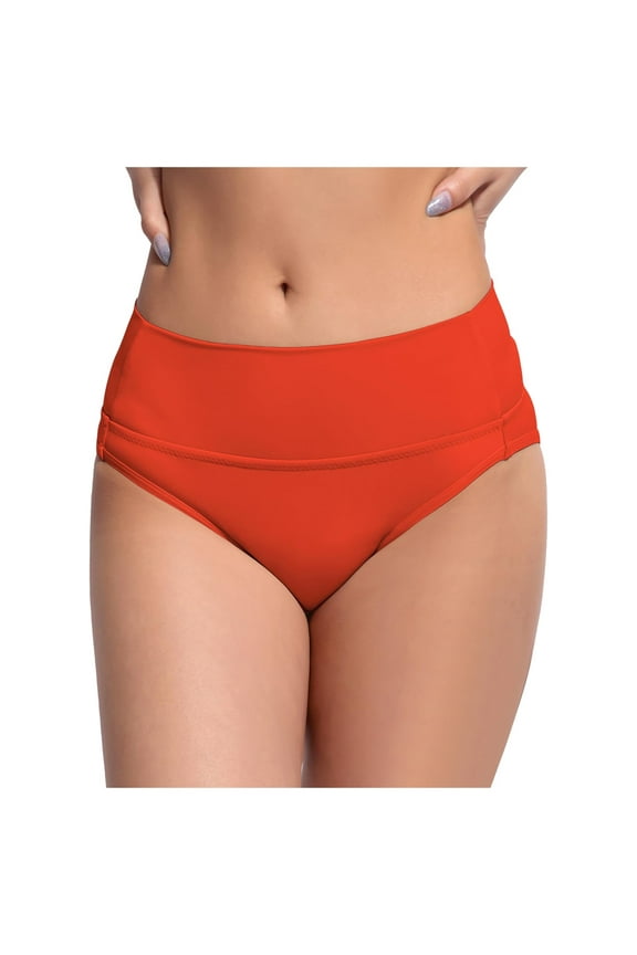 Bikini Bottoms for Women Mid Rise Full Coverage Bathing Suit Swimsuit Basic Swim Briefs (Orange,M)
