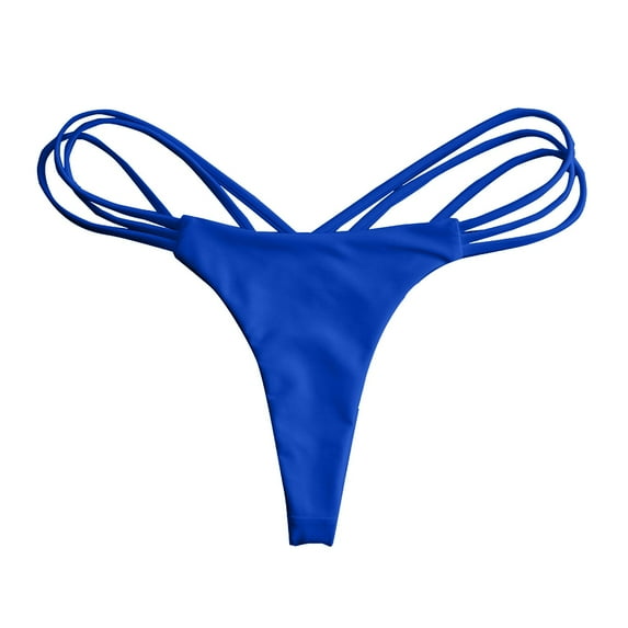 Kogui Bikini Bottoms for Women String Bathing Suit Bottom with Moderate Coverage Low Waist Swim Bottom (Dark Blue,L)