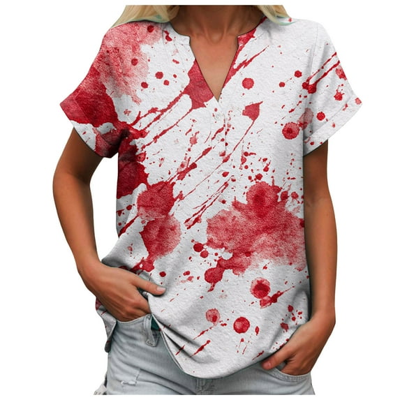Kogui Bloody Shirt Women Womens I'm Fine Bloody Halloween Shirt Short Sleeve Problem Solved Blood Graphic Tee (Brick Red,L)