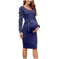 thumbnail image 1 of Kogui Blue Maternity Dress Floral Mesh Long Sleeve Maternity Midi Dress Fall Maternity Bodycon Dress for Baby Shower (Navy,L), 1 of 6