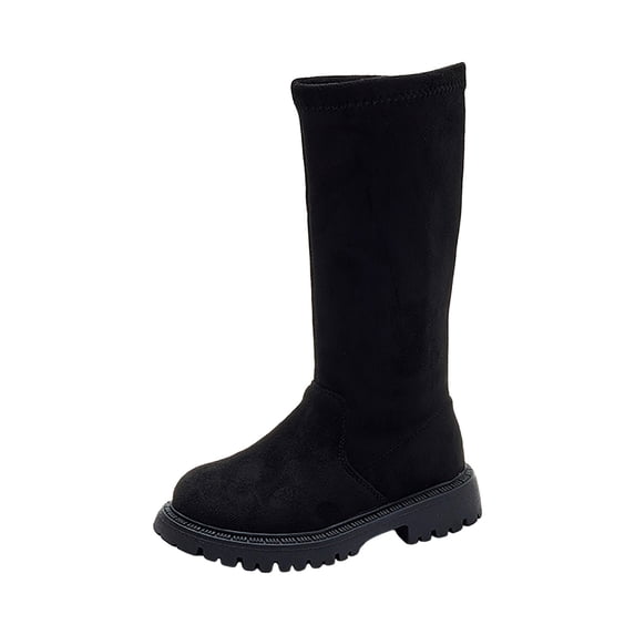 Kogui Boots for Little Girls Girls Leather Knee High Boots Bow Pendant Riding Boots Waterproof Thick Sole Non Slip Zipper Shoes Size 12 (Black,Little Kids 12)
