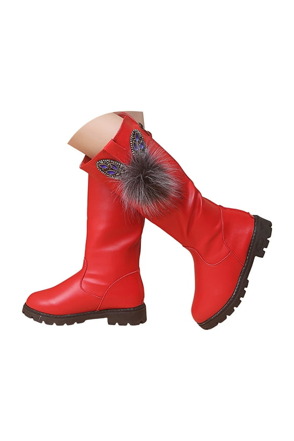 Boots for Little Girls Kid's Girls Keen High Zipper Mid Calf Riding Winter Boots (Toddler/Little Kid/Big Kid) Size 10 (Red,Little Kids 10)