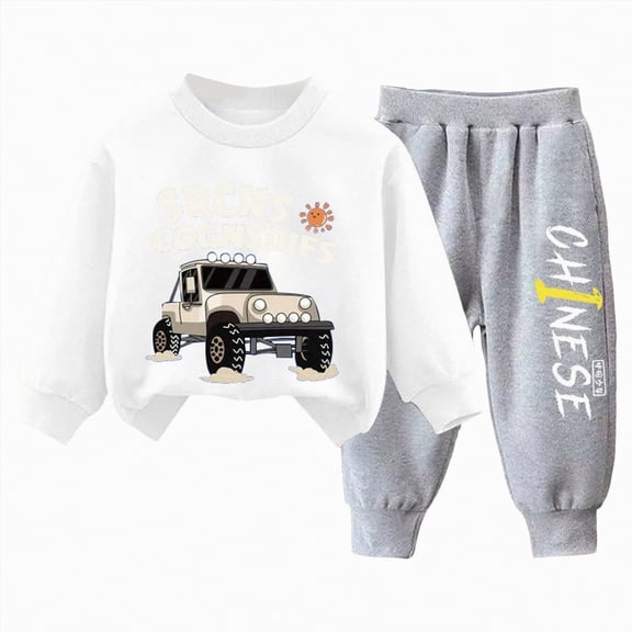 Kogui Boy Clothes Boys Colorblock Sweatshirt & Pants Outfit Set Fall Winter Clothes Toddler to Little Kid 5T 6T (White,5-6 Years)