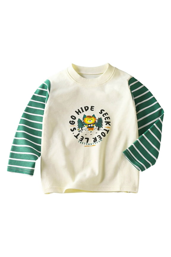 Boy Long Sleeve Shirt Boys Girls Graphic Printed T-Shirts,Kids Warm Crewneck Long Sleeve Tops Tee Shirt Tshirt for Teens Size 3T 4T (Beige,3-4 Years)