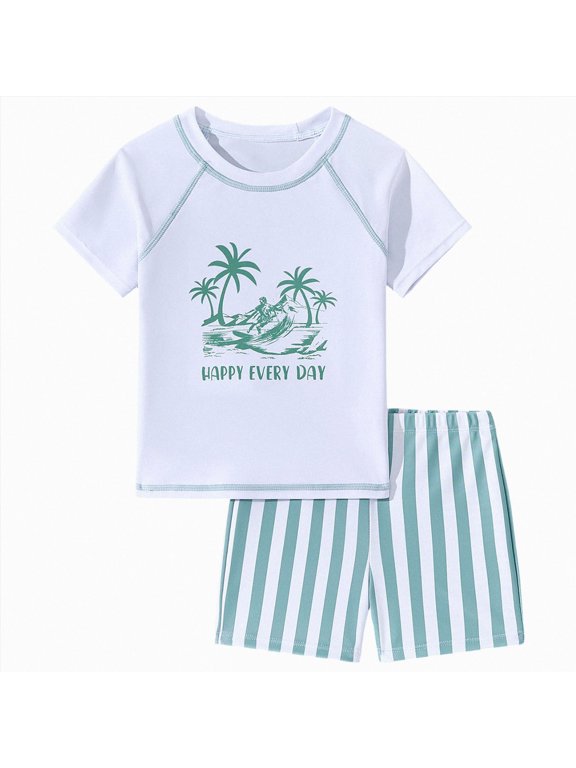 Boy Swimsuit Set Swim Suits Rash Guard Bathing Suit Set 2 Pcs Holiday Size 6-7 (White,6-7 Years)