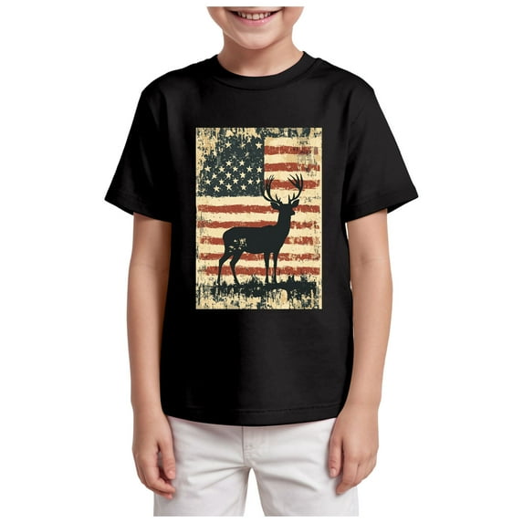 Kogui Boys 4th of July Shirt American Flag Tees Kids Independence Day Patriotic Short Sleeve Tops (Black,11-12 Years)