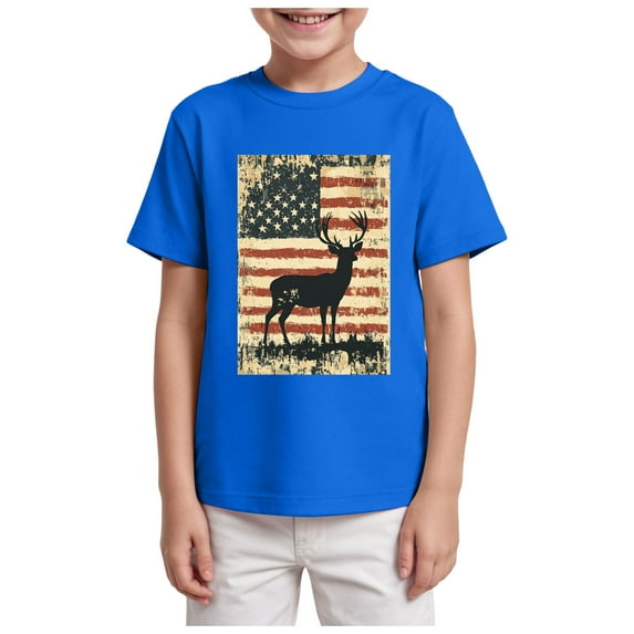 Kogui Boys 4th of July Shirt American Flag Tees Kids Independence Day Patriotic Short Sleeve Tops (Blue,13-14 Years)