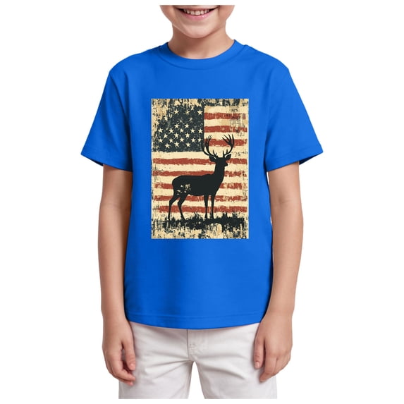 Kogui Boys 4th of July Shirt American Flag Tees Kids Independence Day Patriotic Short Sleeve Tops (Blue,5-6 Years)